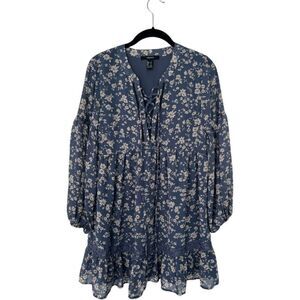 Forever 21 SZ S blue floral long sleeve flowy dress